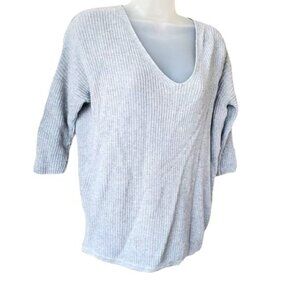 EXPRESS‎ Womens Sweater SZ XS Cotton Knit Gray V-Neck Oversize Pullover Boyriend